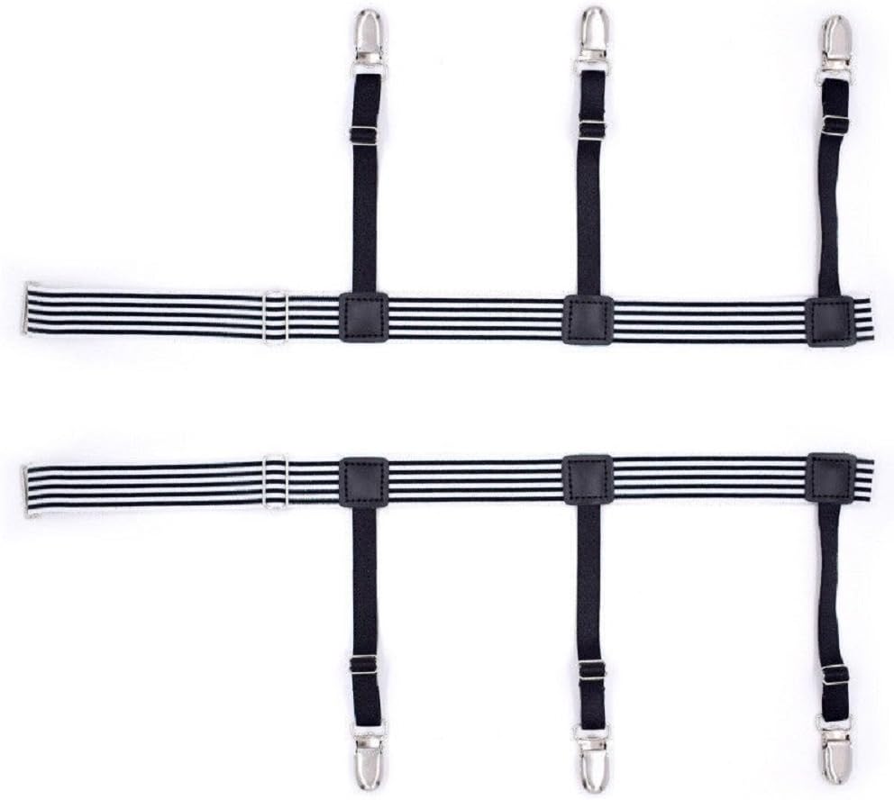 Daffnis Mens Shirt Stays Adjustable Elastic Garter Stripe Straps Black
