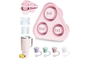 SLLFLY Ice Cube Tray for Stanley 40Oz Tumbler Cup, Silicone Cylinder Ice Cube Shape Mold with Lid and 4 PCS Straw Covers,Fit for Ice Drinks, Tea, Coffee,Whiskey, Cocktails And More (Rose Quartz Pink)