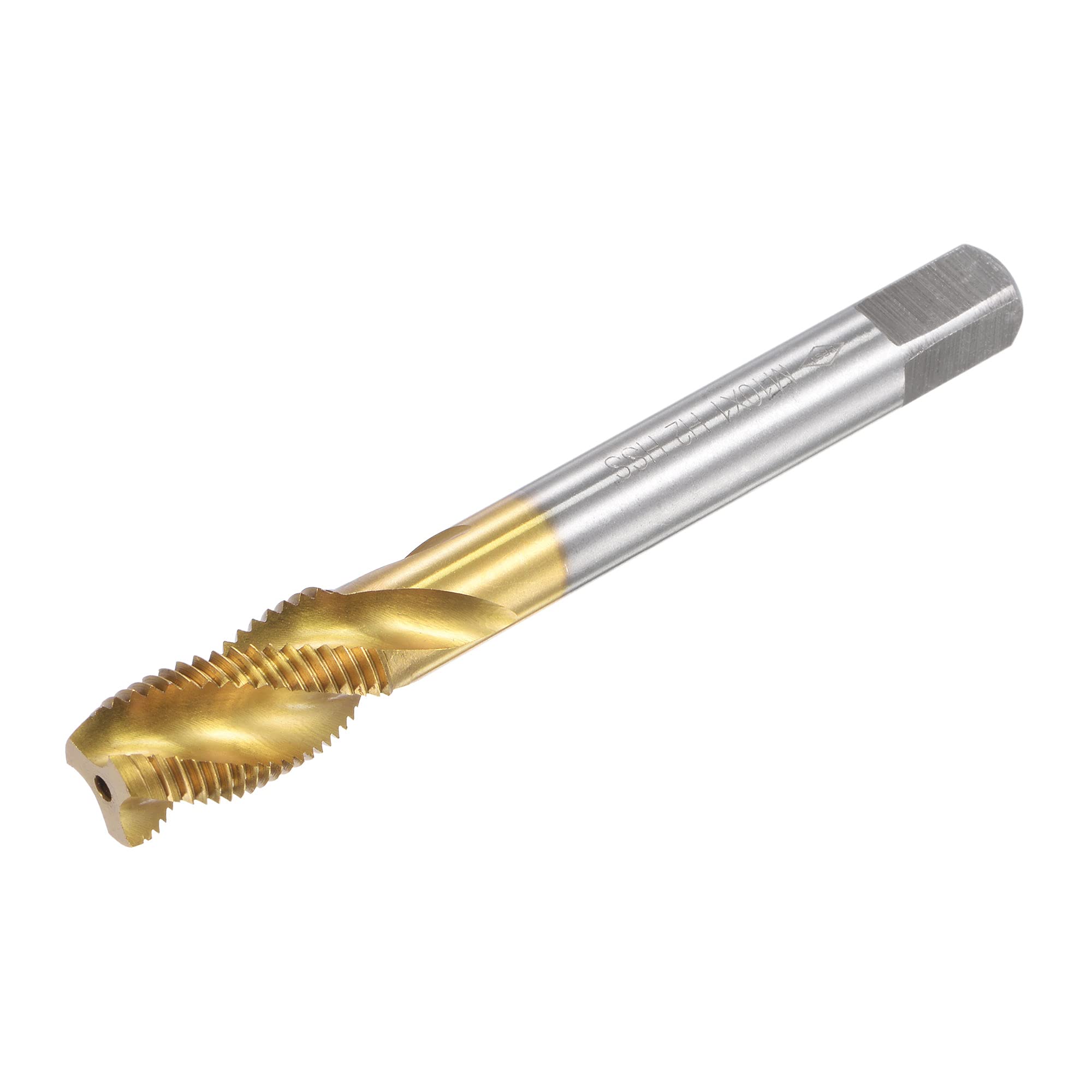 sourcing map Spiral Flute Threading Tap M10 x 1, Metric HSS (High Speed Steel) Titanium Plated Machine Thread Screw Tap 3 Flutes Tapping Tool H2 Tolerance