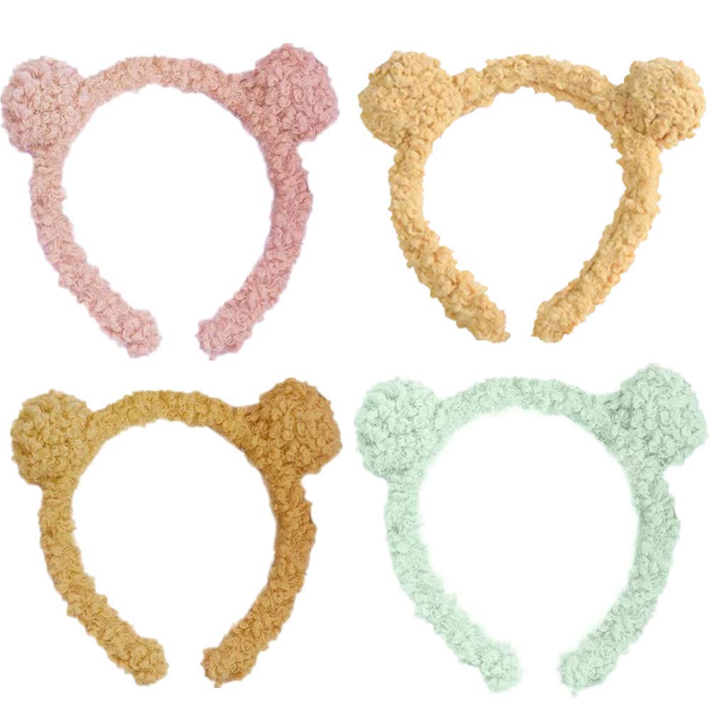 4 Pcs Headbands with Bear Ears Cute Makeup Hairbands for Women Girls Kids