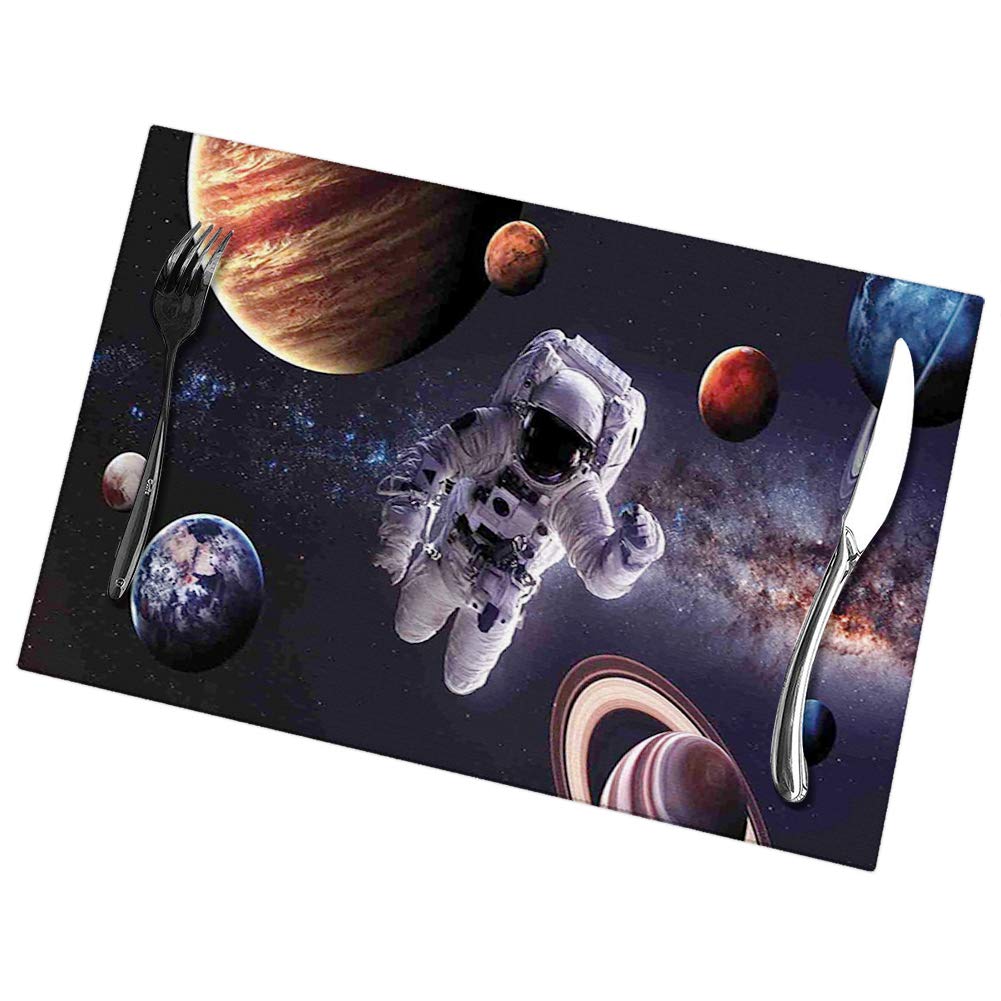 GULTMEE Placemats, Heat-Resistant Stain Resistant Anti-Skid Washable for Kitchen Table Mats (Set of 4), Astronaut Between Planets Mars Neptune Jupiter Plasma Ethereal Sphere Picture