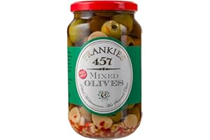 Frankies 457 Mediterranean Mix Olives - Authentic Sicilian - Product Of Italy - Savory, Rich and Bold Flavors - Premium Handpicked Imported Italian Olives - Great For Every Occasion - 9 oz Jar