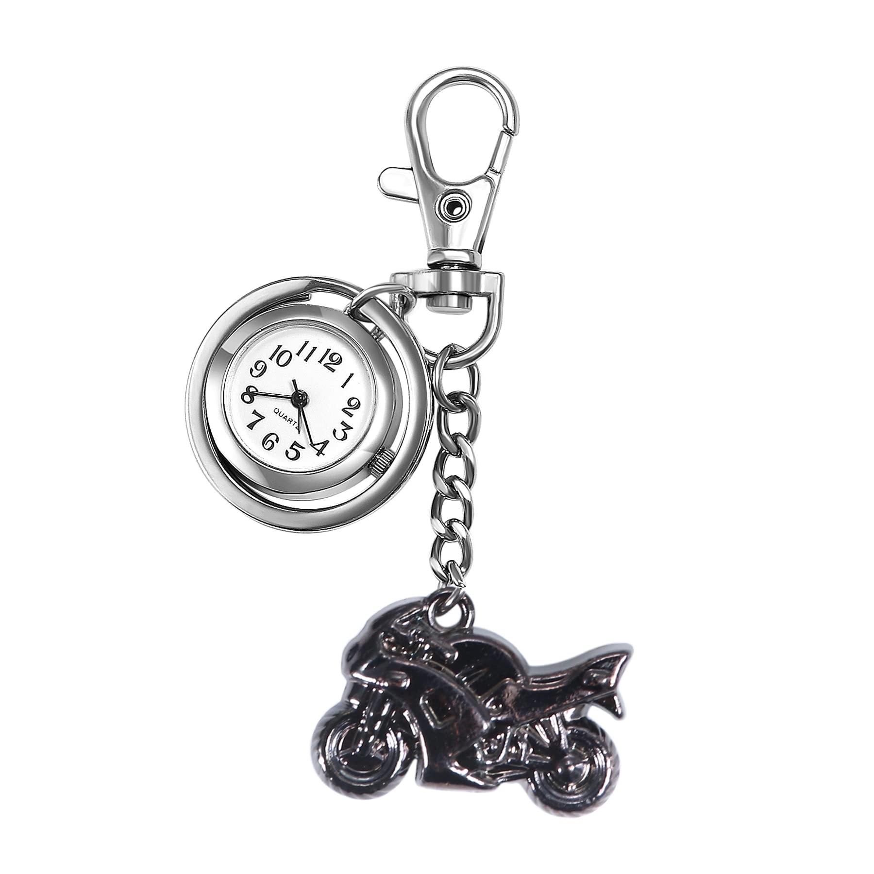 JewelryWe Novelty Pocket Watch Classic Key Chain Watch Steampunk Fob Half Hunter Motorcycle Pendant Quartz Watch Necklace, for Xmas Christmas