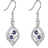 Flower Infinity Drop Earrings 925 Sterling Silver Sunflower/Daisy/Thistle Flower Dangle Earrings for Women Girls Sunflower/Daisy/Thistle Flower Jewelry Gift