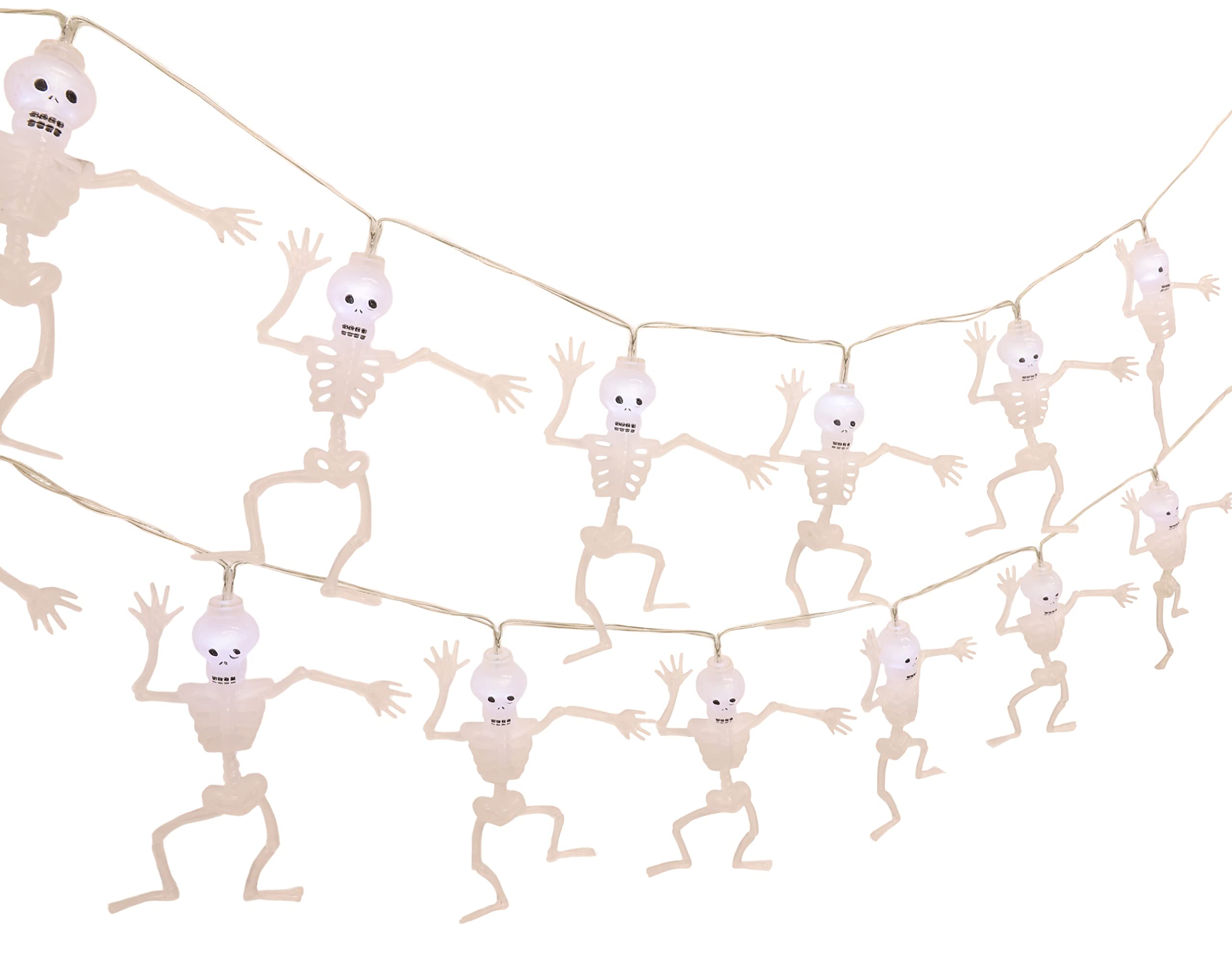 Christmas Concepts® 20 Halloween Skeleton Lights with White LED Lights - 1.8m Length - Halloween Lights - Battery Operated