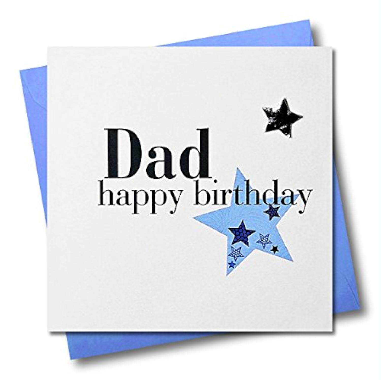 Claire Giles Greeting Cards, Happy Birthday Dad Card, Blue Stars design and Embellished with a shiny padded star