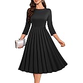 DRESSTELLS Women's Cocktail Dresses, Formal Wedding Guest Church Vintage Tea Party 3/4 Sleeve Pleated Dress
