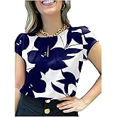 winkbay Women's Floral Puff Sleeve Tops Summer Elegant Cut Out Crew Neck Dressy Casual Blouses