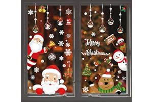 MEISEN 161 PCS 8 Sheets Christmas Snowflake Window Cling Stickers for Glass, Xmas Decals Decorations Holiday Snowflake Santa Claus Reindeer Decals for Party