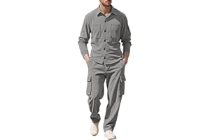 Corduroy Tracksuit for Men Button Up Lapel Solid Color Sets Jacket Cargo Pants 2 Piece Outfits Casual Soft Suit with Pockets