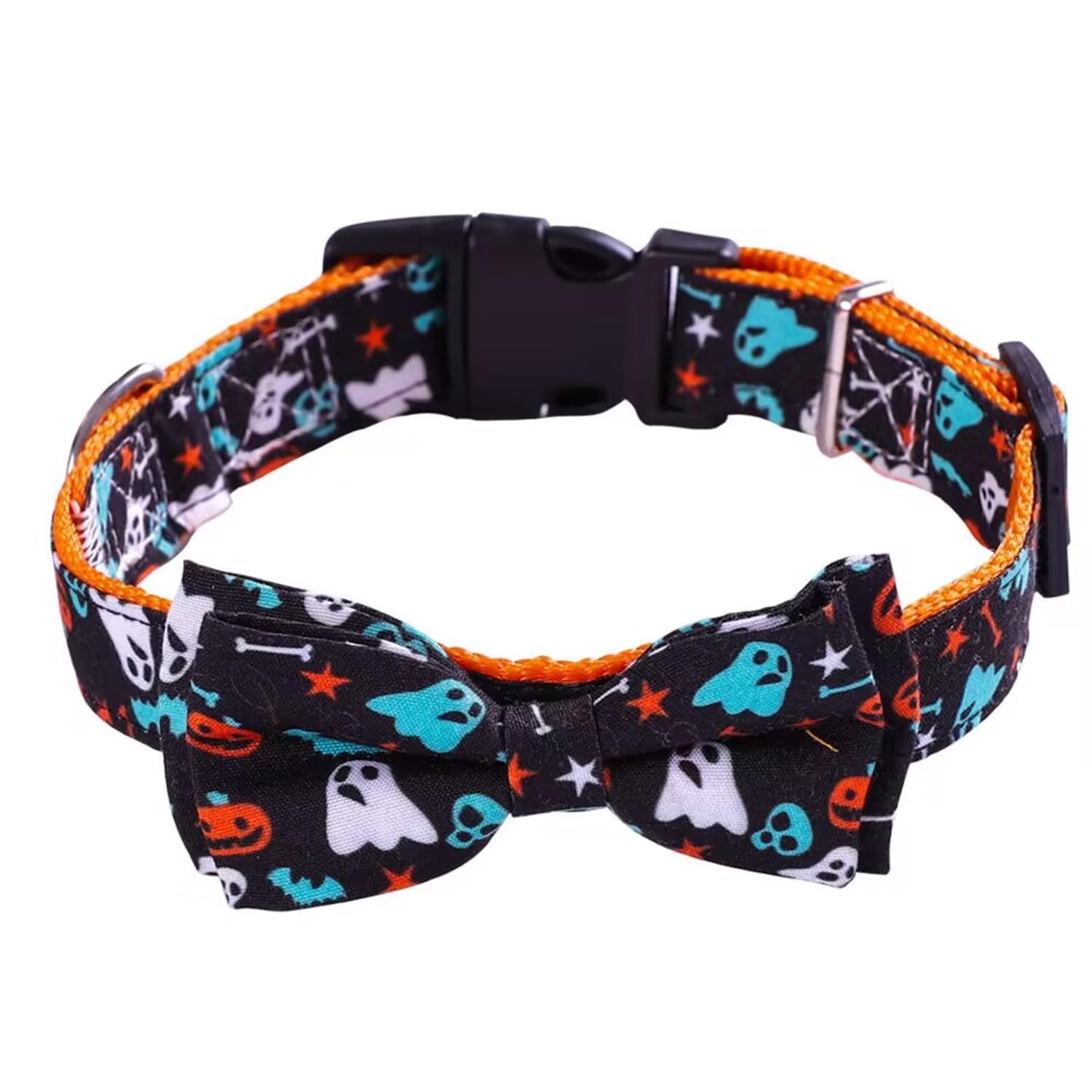Pet Collar, Cat Collar with Bowtie Halloween Party Neck Decor Adjustable Dog Collar for Puppy Small Medium Dogs_M(Ghost)