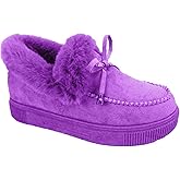 Wabkderpu Winter Boots for Women Fur Lined Warm Snow Boots Platform Flat Ankle Booties Comfortable Slip On Shoes Fashion Bow Decoration Casual Loafers