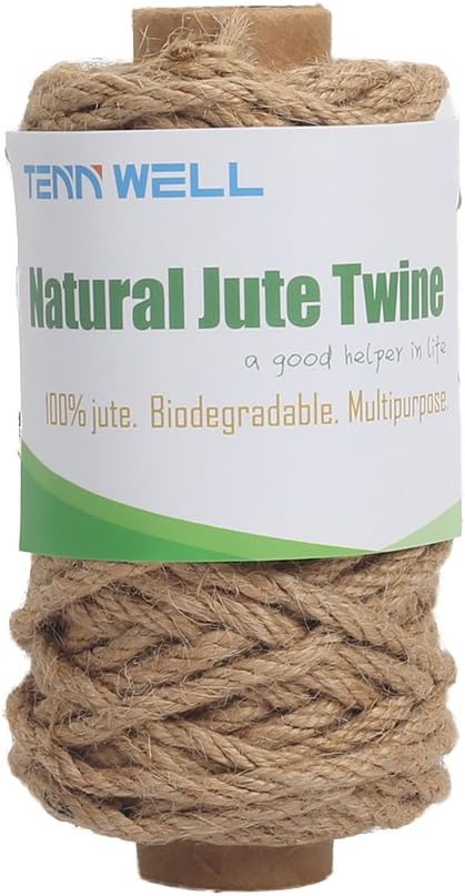 Tenn Well Strong Natural Jute Twine, 4mm Thick 66 Feet Long Jute String Rope Roll for Garden, Arts & Crafts, Home Decor, Packaging : Office Products