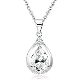 CASSADRA Sterling Silver Teardrop Drop Pendant Necklace for Women Hypoallergenic Cubic Zirconia Adjustable Charm Water Drop Pendant Necklace