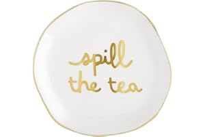 SANTA BARBARA DESIGN STUDIOS Santa Barbara Design Studio Tea Bag Holder White Ceramic Gold Foil Tea Rest, 3.5" Diameter, Spill The Tea