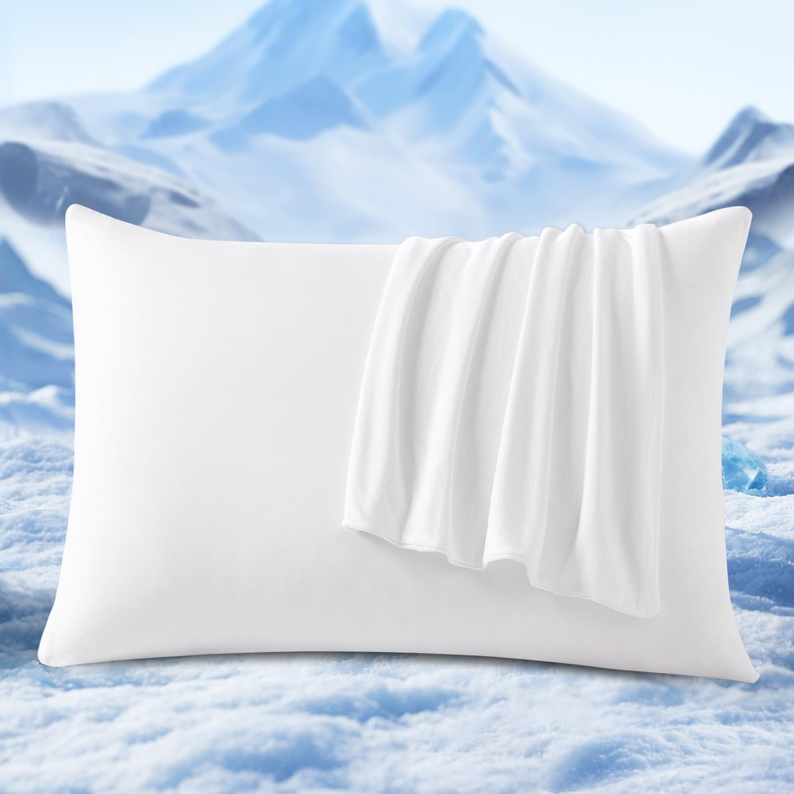 Elegear Summer Cooling Pillowcases, 2 Pack Cool Pillow Cases for Hot Sleepers, Japanese Arc-Chill 3.0 Cooling Fiber Double-Sided Cushion Covers Hidden Zipper, Breathable, Soft, 50x75cm White