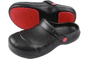 ihinzry Chef Clogs for Men and Women, Non-Slip Steel Toe Kitchen Shoes with Adjustable Heel Strap, Waterproof, Oilproof Safet
