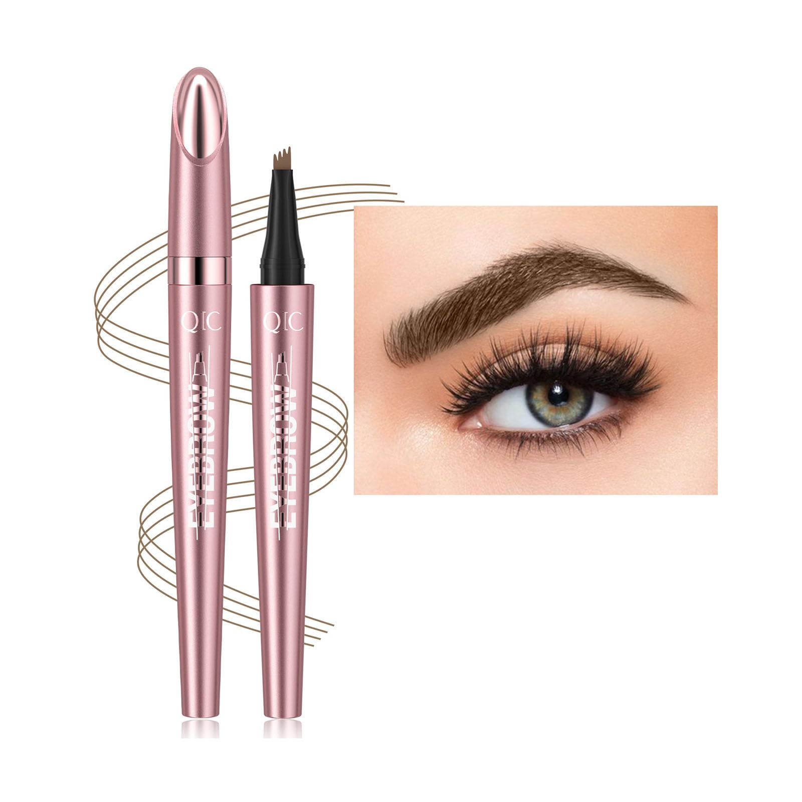 Magic Eyebrow Pencil, Microblading Eyebrow Pen with 4 Micro-Fork Tip, Waterproof Long-Lasting Natural Brow Pen for Natural-Looking Hair-Like Defined Brows Smudgeproof Brow Pencil (Light Brown)
