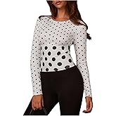 WDIRARA Women's Polka Dots T Shirts Crew Neck Long Sleeve Tee Fitted Tops