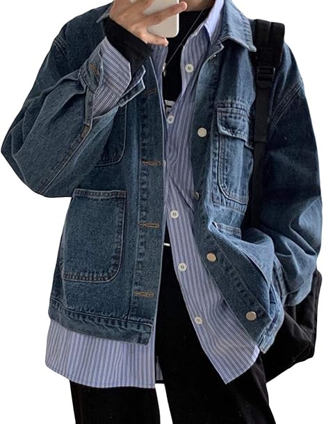 Amazon Aisaidunデニムジャケット メンズ 春 長袖 メンズ ジャケット 折り襟 ポケット ボタン ゆったり アウトドア 通勤 通学 メンズ ジージャン ファッション 韓国風 クラシック シンプル コート ジャケット 通販