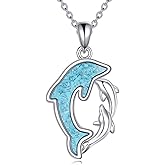 CUPENDA Dolphin Necklace 925 Sterling Silver Dolphin Turquoise Ocean Animal Pendant Necklace Beach Valentine's Day Jewelry for Women Men