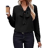 Zeagoo Womens Blouses Chiffon Long Sleeve Shirts Bow Tie Neck Work Tops Business Casual Outfits