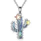 AXOMY Cactus Necklace 925 Sterling Silver Abalone Shell Cactus Pendant Necklace Cactus Jewelry Gift for Women Cactus Lovers