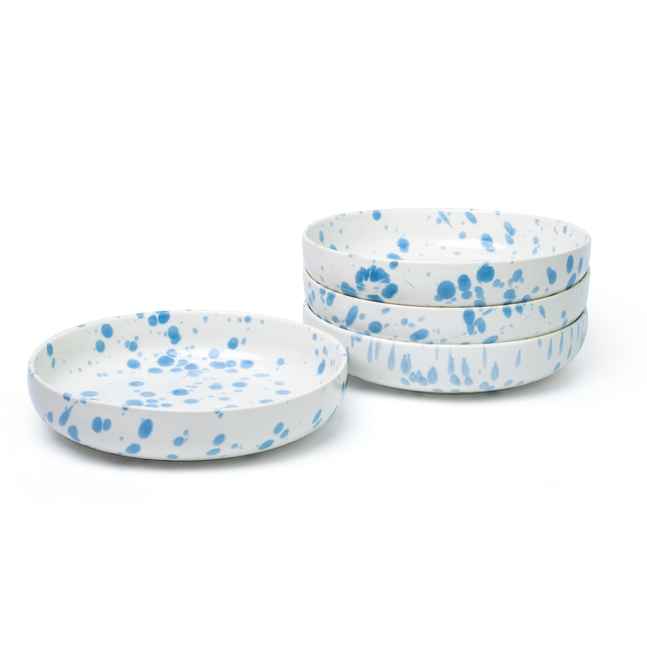 Photo 1 of GIROFLIER Junko Pasta Bowls Set of 4, 8.3 inch with High Edge Dish Set-Microwave and Dishwasher Safe, Scratch Resistant, Modern Dinnerware- Bowls for Kitchen. Perfect as Salad Bowls (Splash Blue)