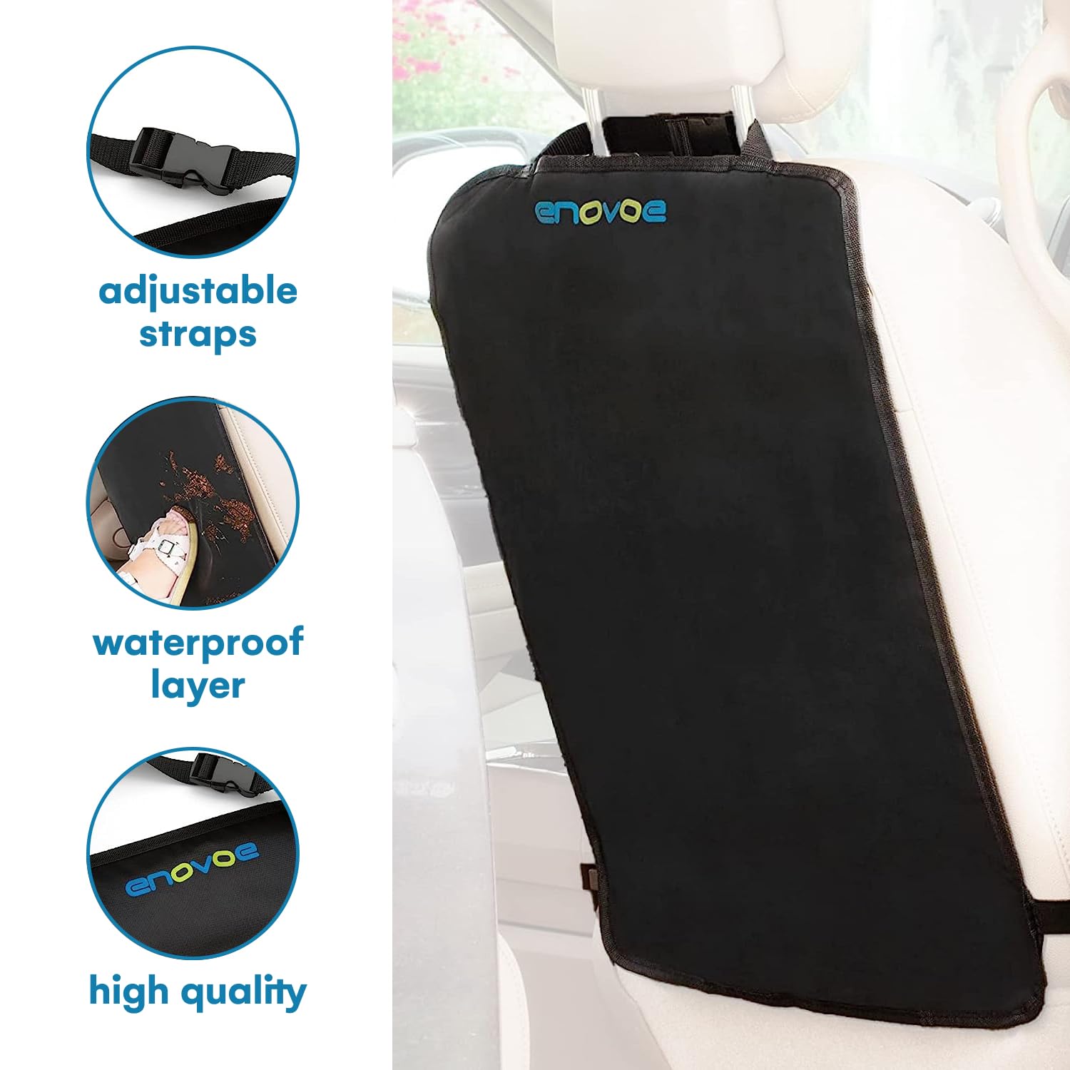 Enovoe Kick Mats Protector for Child - 2 Pack - Premium Quality Car Seat Back Cover Offers Waterproof Protection of Your Upholstery from Mud and Scratches - Seat Back Kick Protector for Kids