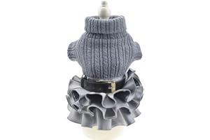 FLAdorepet Winter Warm Dog Sweater Dress Tutu Skirt Pet Cat Knitted Clothes for Small Medium Dog Girls (Medium, Grey)