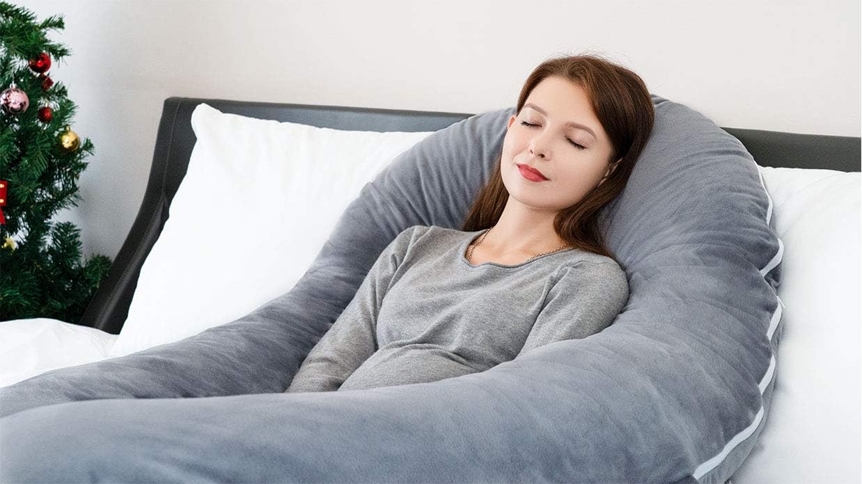 Marine Moon Pregnancy Pillow,Maternity Body Pillow U Shaped,Luxury Body Pillow for Pregnant Women Back Pain with Soft Velvet Cover,Jumbo Size 65" Long,Grey: Home & Kitchen