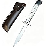 HUAAO Classic Pocket Folding Knife, 4.92" Polished Stainless Steel Blade, Vintage Style Handle, Lockback Mechanism, Everyday Carry Tool for Camping Hunting with Leather Sheath (White Shell Handle)