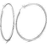 Milacolato 925 Sterling Silver Hoop Earrings for Women 18K White Gold Plated 2.5mm Chunky Huggie Hoop Earrings Hypoallergenic Lightweight Round-Tube Circle Small Big Hoop Earrings 13/15/20/25/30/40/50/60mm