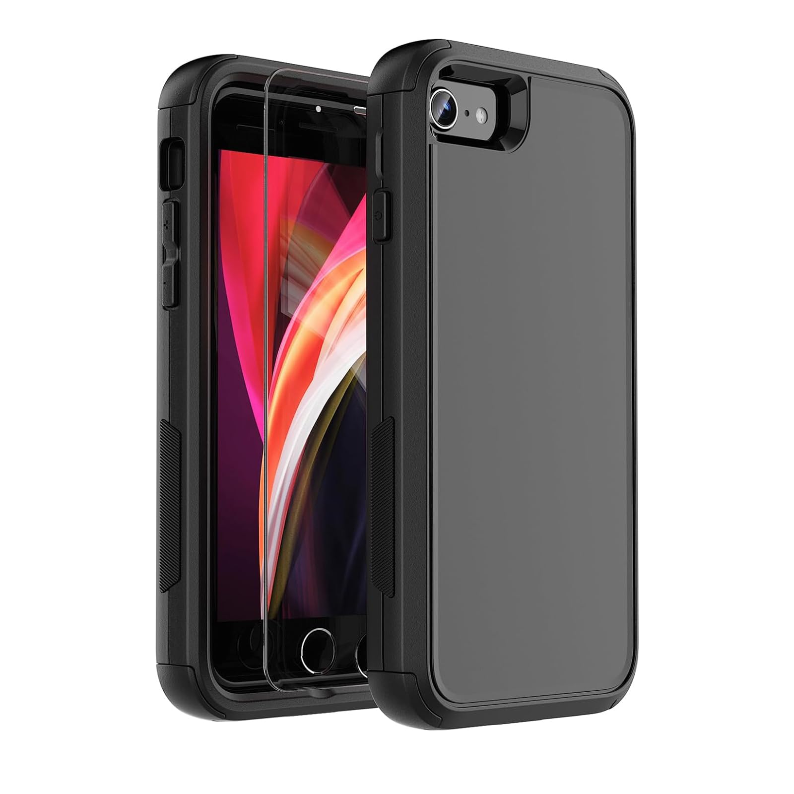 Photo 1 of droperprote for iPhone SE Case 2022 (3rd)/2020 (2nd), iPhone 8/7 Case with Screen Protector 3 in 1 Heavy Duty Shockproof Shock-Resistant Cover 4.7 inch Black