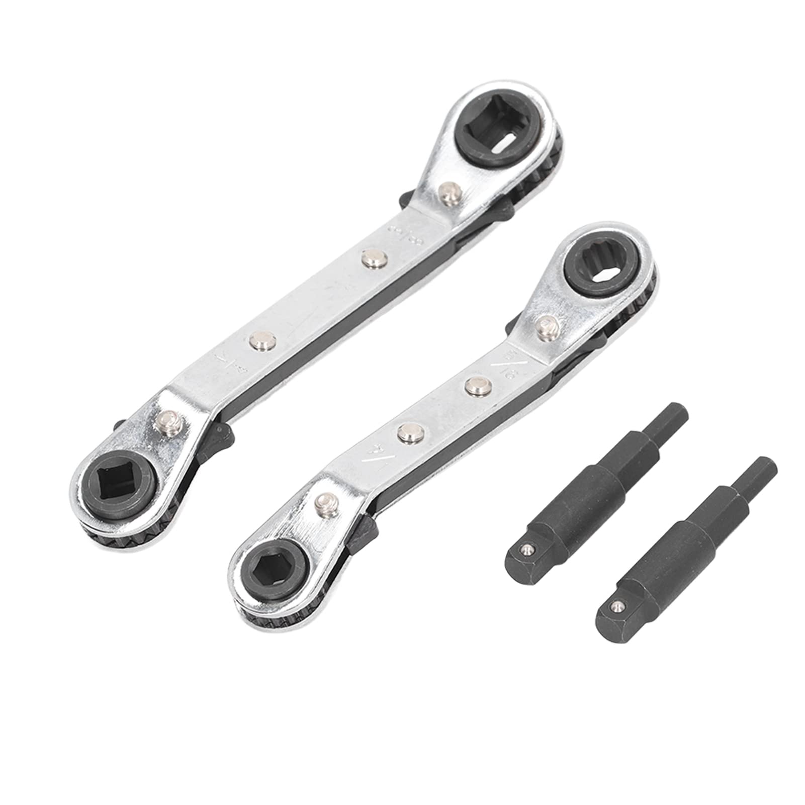 Risegun HVAC Service Wrench Set, 2-Piece Double Head Ratchet Wrench, 3/8 to 1/4" 5/16 to 1/4", Stainless Steel Ratchet Wrench Set, High Hardness Ratchet Wrench for Refrigeration Technology