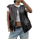 BEAUDRM Women's Y2k PU Leather Vest Jacket Zip Up Sleeveless Oversized Motorcycle Outerwear