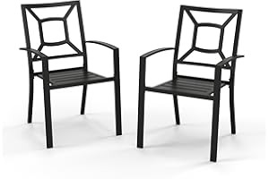PHI VILLA 2-Piece Patio Metal Dining Chairs, Stackable Outdoor Wrought Iron Seating, Bistro Chairs for Garden, Backyard, Lawn, Supports 300 lb, Black