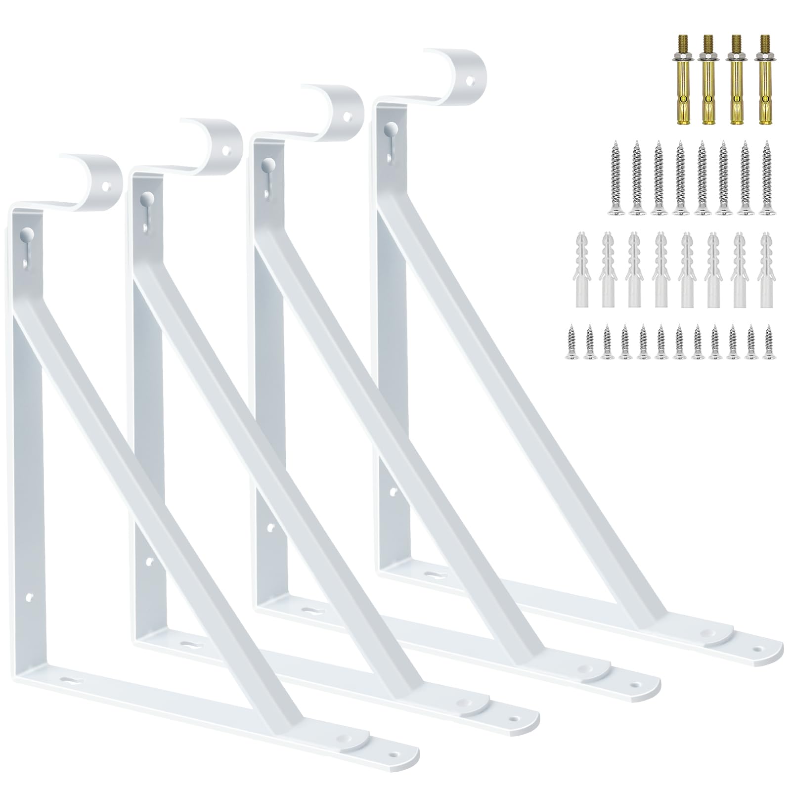 Closet Shelf Bracket with Pole Holder, 10 X 11 Inch Closet Rod Bracket, White Wall Mounted Brackets for Shelves Storage and Closet Pole, Heavy Duty Closet Supports Hanging Rod Holder Hooks
