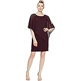 S.L. Fashions Women's Short Chiffon Beaded Capelet Dress (Petite and Regular)