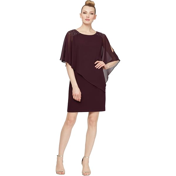metallic trim capelet sheath dress Amazon.com: S.L. Fashions Women's Long Cape Dress, Lilac Haze, 6 : Clothing,  Shoes & Jewelry