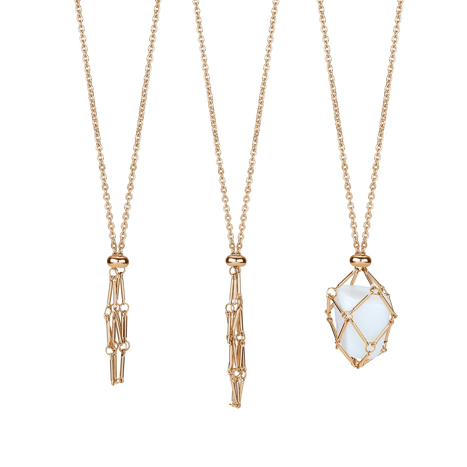 WEWAYSMILE 2 pieces Crystal Holder Cage, Handmade Crystal Holder Necklace, Stone Necklace Holder, Metal Braid Stand Quartz Gemstone Jewelry for Women Men(Long About 17.2 inches/43.8cm)