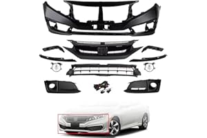 MGWILL Front Bumper Cover Kit Compatible with 2019 2020 2021 Honda Civic LX, EX, Sport, Touring Sedan Coupe 1.5L 2.0L W/Upper Grille Lower Grill & Fog Lights - Full Body Set