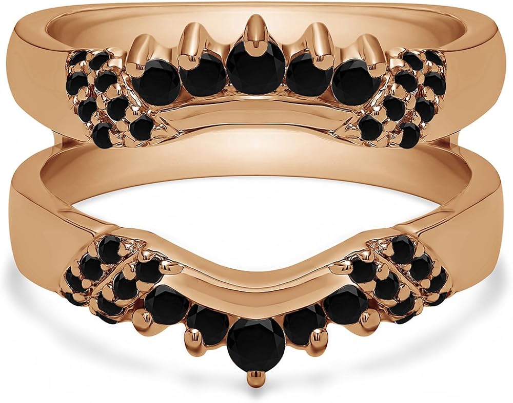 14k Gold Double Shared Prong Ring Guard Enhancer with Black Diamonds (0