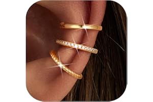 MILACOLATO 3Pcs Ear Cuffs Non Piercing - 14K Gold Plated/Sterling Silver Ear Cuff Earrings for Women Cubic Zirconia Clip On Cartilage Conch Earrings for Non Pierced Ears Adjustable Fake Earrings Set Hypoallergenic Jewelry