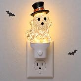 Halloween Ghost Water Spinner Plug-In Night Light with Swirling Glitter | Warm Yellow Glow, Push-Button Switch and USB Extension Cord Included for Wall or Tabletop Indoor Halloween Decor