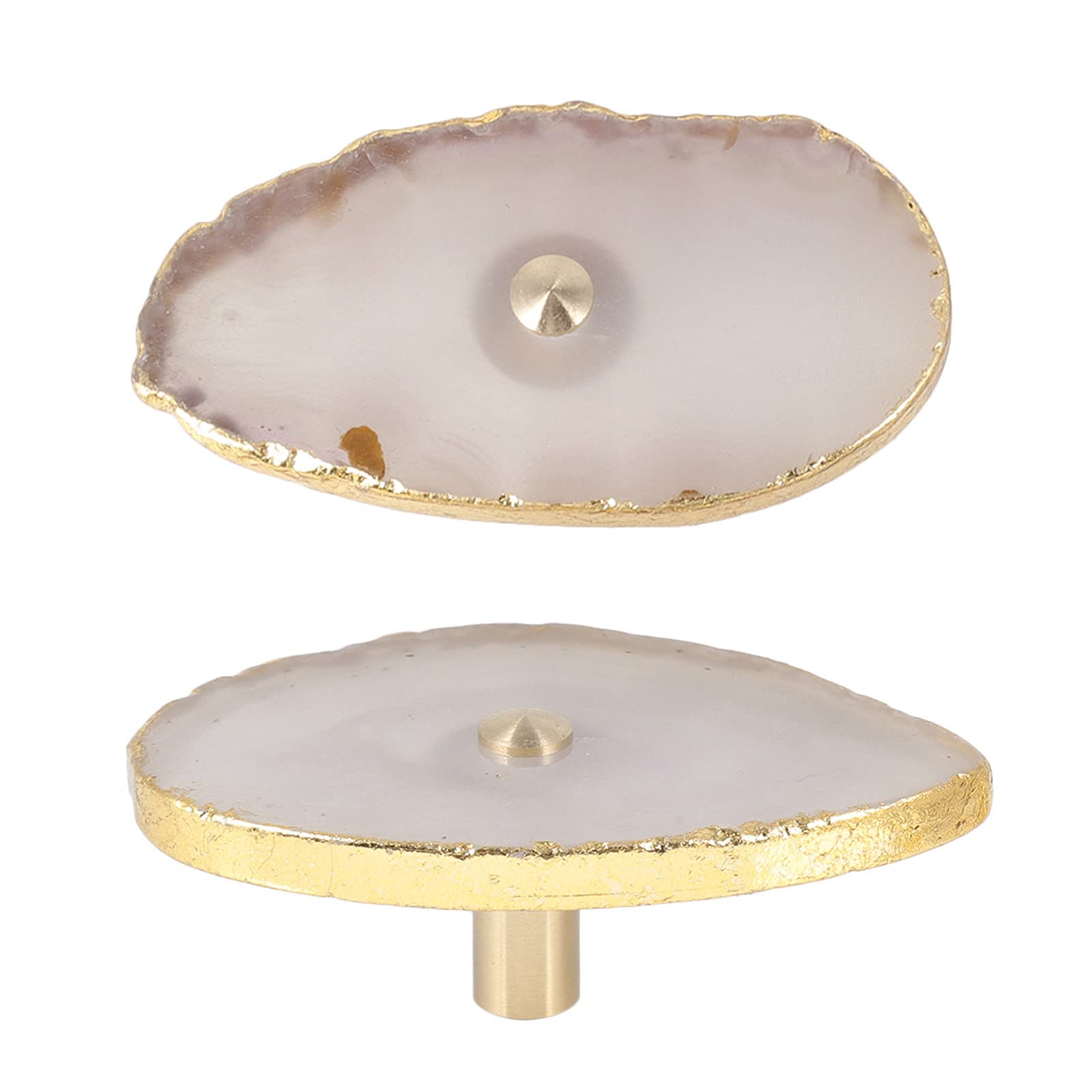 Nupuyai 2pcs Gold Plated Agate Slice Cabinet Knobs Set with Screws, Irregular Vintage Stone Agate Drawer Pulls Dresser Handle for Wardrobe Kitchen