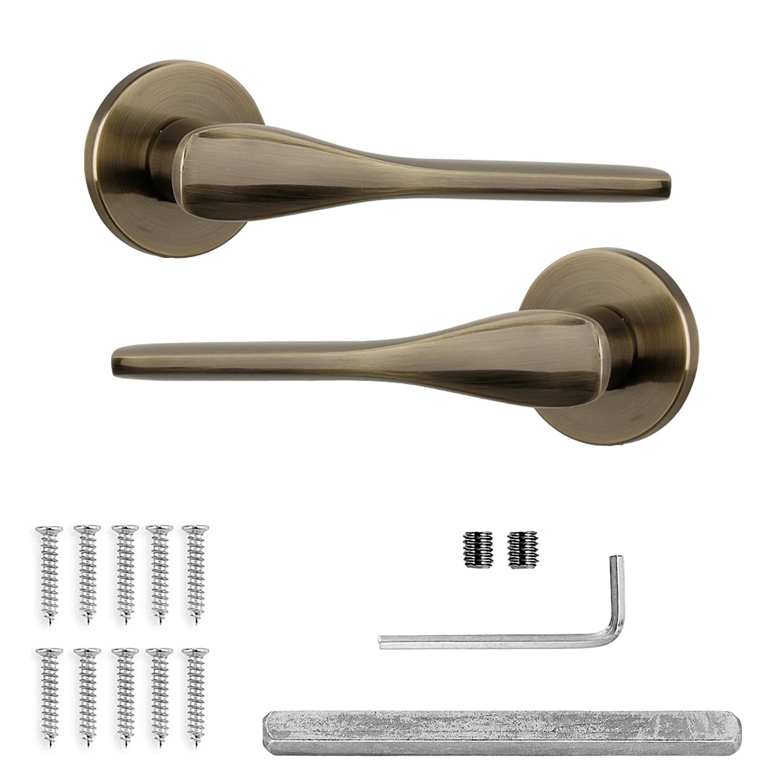 Decoranddecor Verita Antique Brass Internal Door Handles – Aluminium Handle Sets – Elegant and Durable Design for Wooden Interior Doors, Ideal for Bedrooms, Bathrooms, and Living Spaces