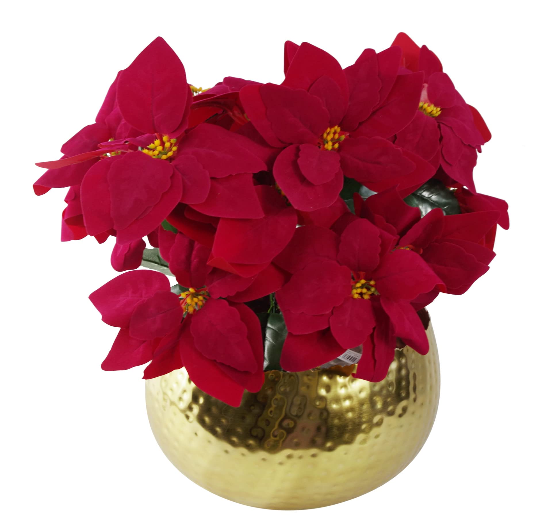 Leaf Artificial Christmas Xmas Red Poinsettia 40cm Houseplant in Pot, Silk, Large Gold Curved Edge