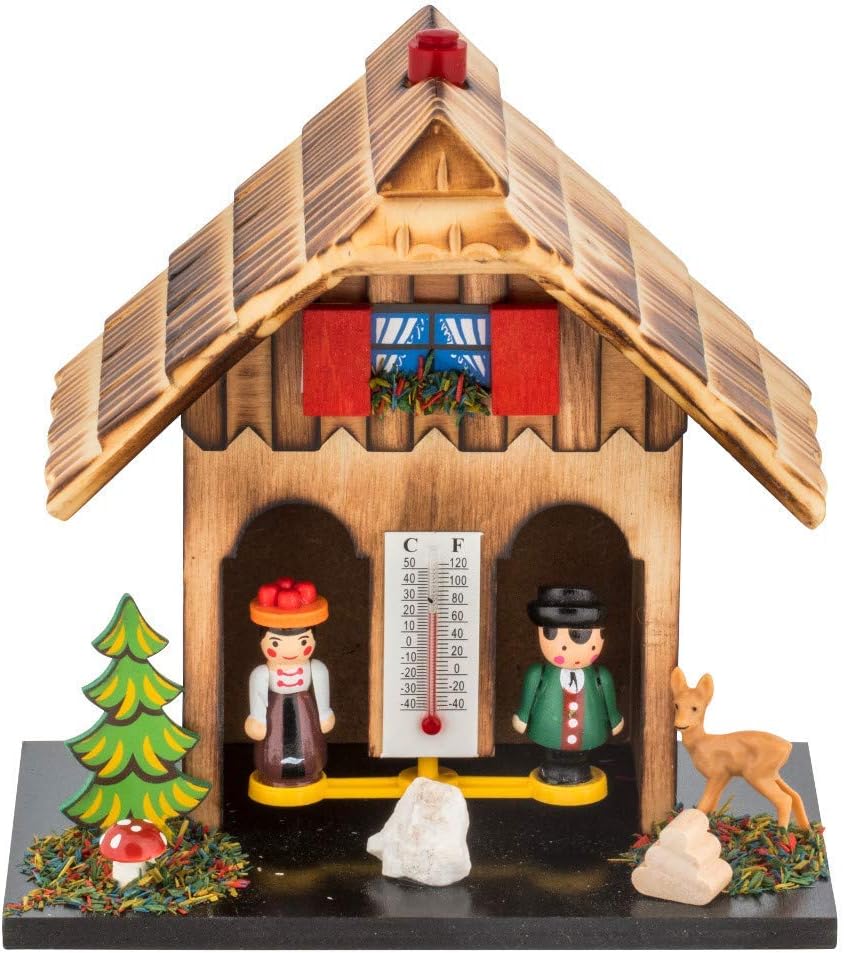TFA Dostmann Wetterhäuschen Weather House Real Wood, Made in Germany, Beige, L170 x B178 x H115 mm