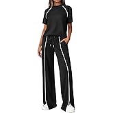 BTFBM Casual Two Piece Sets For Women Summer Outfits Solid Matching Sweatsuit Lounge Set Wide Leg Pants Workout
